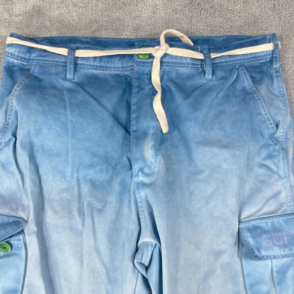 Supervsn Studios Cargo Pants Mens Medium Blue Logo Mid Rise Straight Leg Pockets - Picture 2 of 16